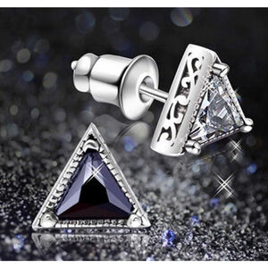 NEW Unisex Simulated Diamond 925 Sterling Silver Triangle Stud Earrings